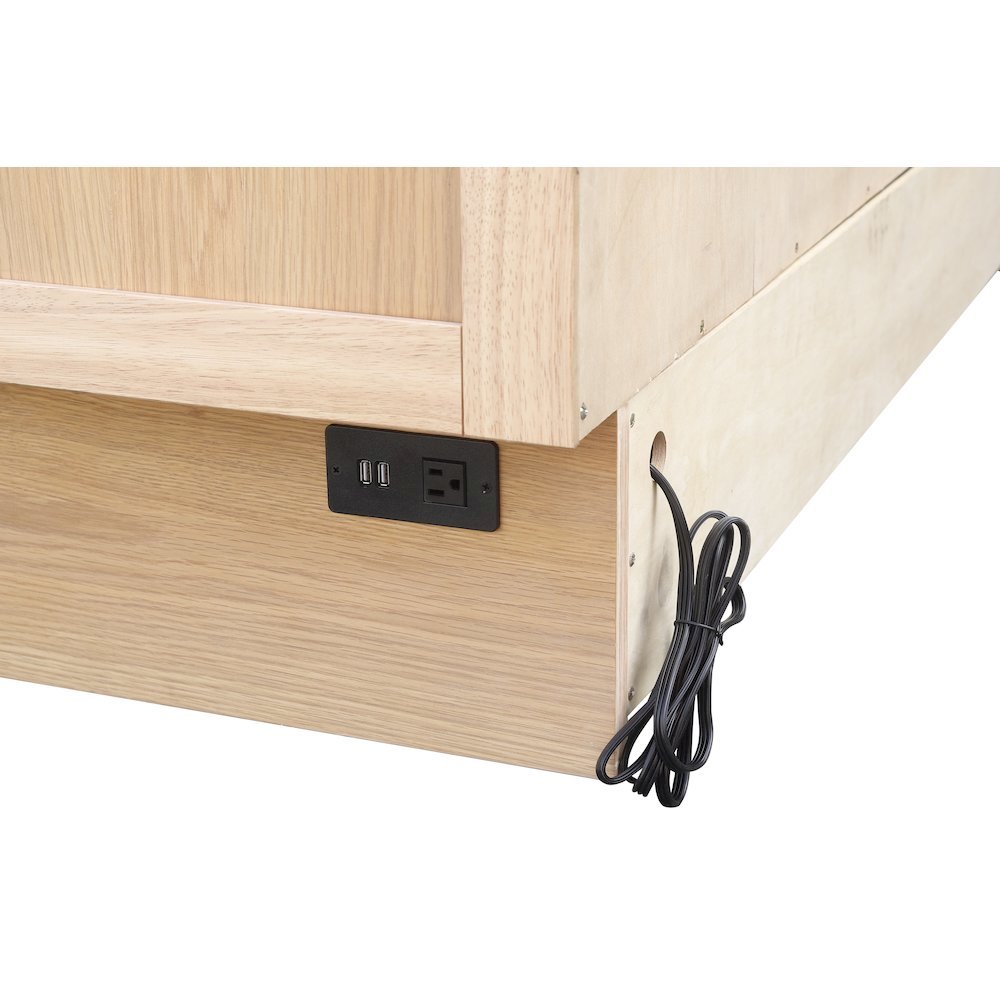 Queen Wood Cabinet Bed White Oak Finish with Metal Drawer Glides and Storage