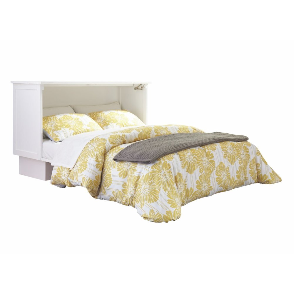White Queen Wood Cabinet Bed with Compact Design and Usable Top Surface
