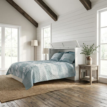 White Wood Queen Cabinet Bed Free Standing Sleeper with Usable Top Surface