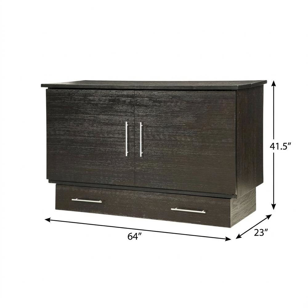 Coffee Wood Queen Size Cabinet Bed with Black Finish and Murphy Wall Design