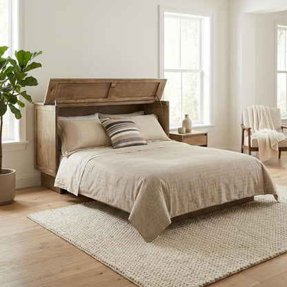 Queen Wood Cabinet Bed Light Ash Finish - Space-Saving Wall Mount Sleep Solution