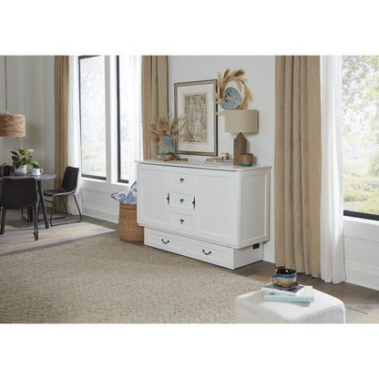 White Queen Cabinet Bed, Integrated USB Port,Wicker Detail Premium Guest Sleeper