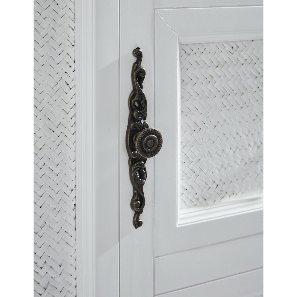 White Queen Cabinet Bed, Integrated USB Port,Wicker Detail Premium Guest Sleeper