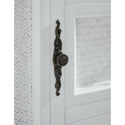White Queen Cabinet Bed, Integrated USB Port,Wicker Detail Premium Guest Sleeper