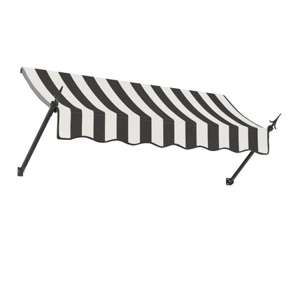 Awntech 6.375 ft New Orleans Fixed Awning Acrylic Fabric, Black/White Stripe