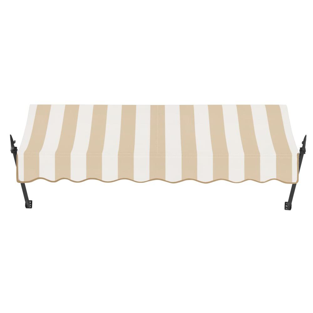 Awntech 8.375 ft New Orleans Fixed Awning Acrylic Fabric, Linen/White Stripe