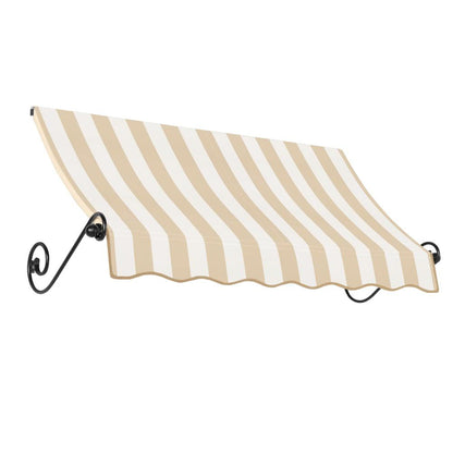 Awntech 5.375 ft Charleston Fixed Awning Acrylic Fabric, Linen/White Stripe