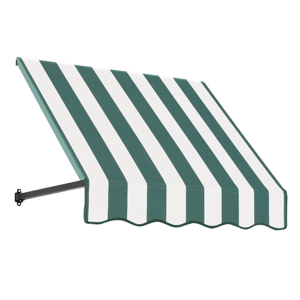 Awntech 4.375 ft Dallas Retro Fixed Awning Acrylic Fabric, Forest/White Stripe