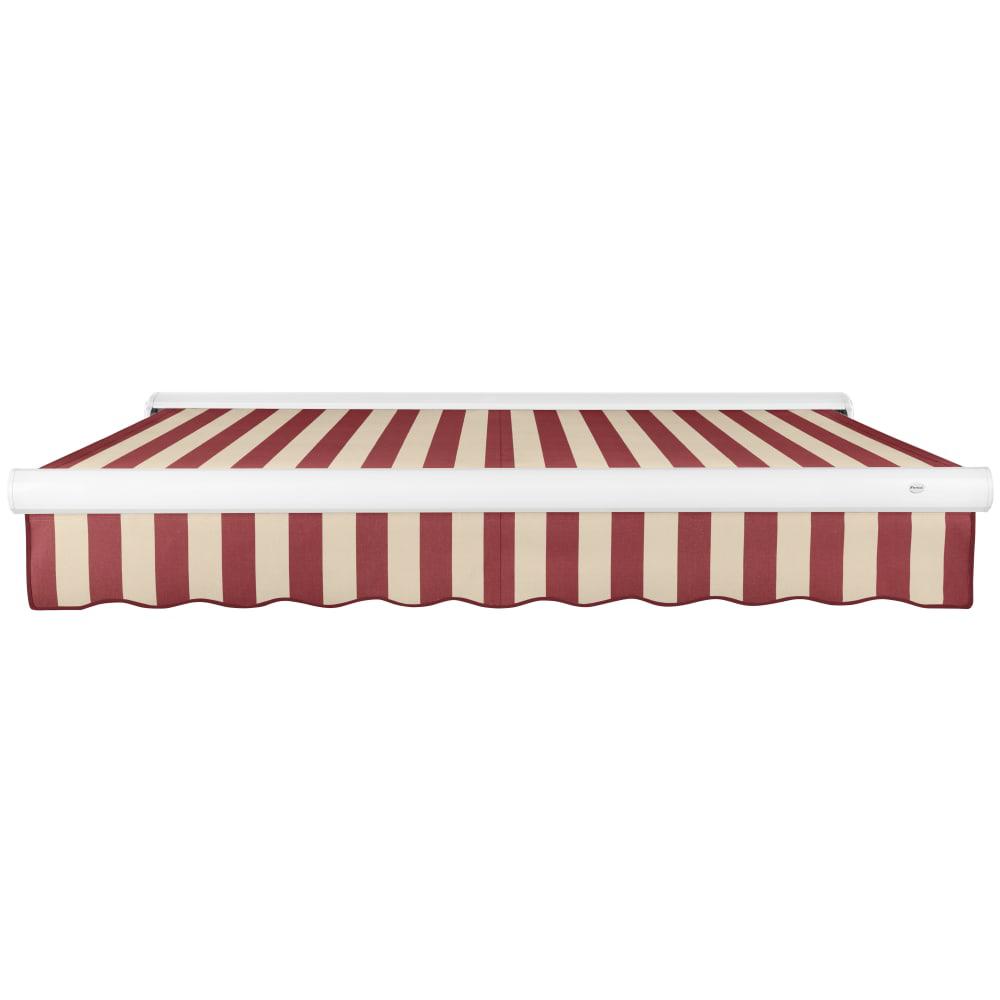 8' x 6.5' Full Cassette Manual Patio Retractable Awning, Burgundy/Tan Stripe