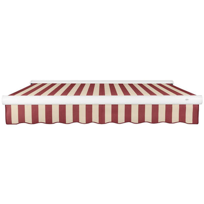 8' x 6.5' Full Cassette Manual Patio Retractable Awning, Burgundy/Tan Stripe