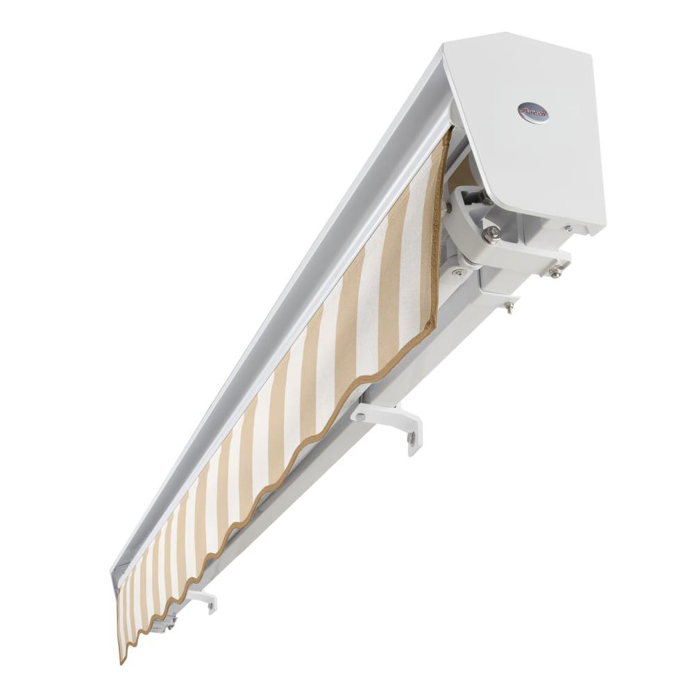 12' x 10' Destin Left Motorized Patio Retractable Awning, Linen/White Stripe
