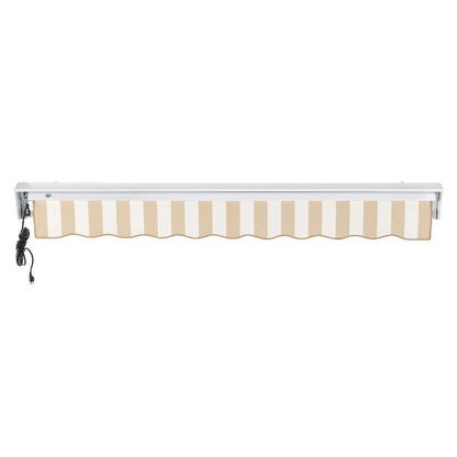12' x 10' Destin Left Motorized Patio Retractable Awning, Linen/White Stripe