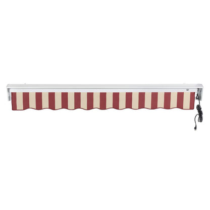 12' x 10' Destin Right Motorized Patio Retractable Awning, Burgundy/Tan Stripe