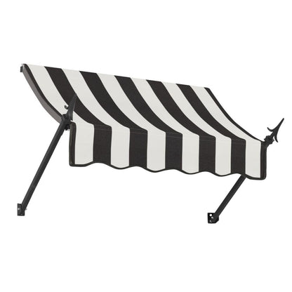 Awntech 4.375 ft New Orleans Fixed Awning Acrylic Fabric, Black/White Stripe