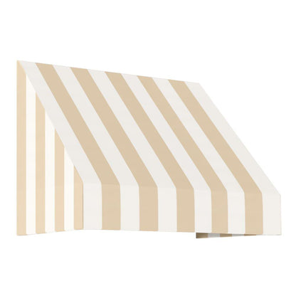 Awntech 4.375 ft New Yorker Fixed Awning Acrylic Fabric, Linen/White Stripe