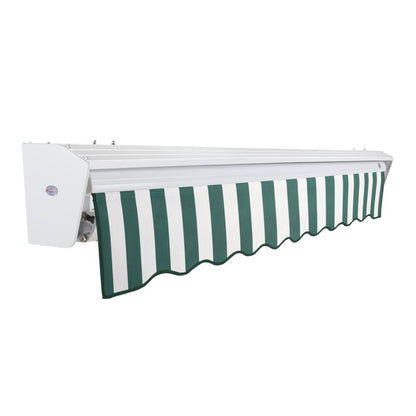 14' x 10' Destin Manual Patio Retractable Awning, Forest/White Stripe