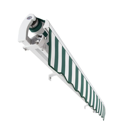 14' x 10' Maui Right Motorized Patio Retractable Awning, Forest/White Stripe