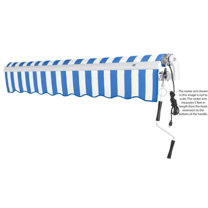 Maui Right Motorized Patio Retractable Awning, Bright Blue/White Stripe