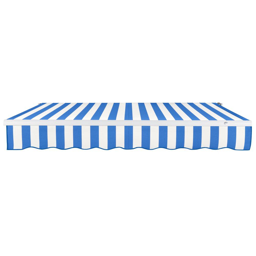 Maui Right Motorized Patio Retractable Awning, Bright Blue/White Stripe