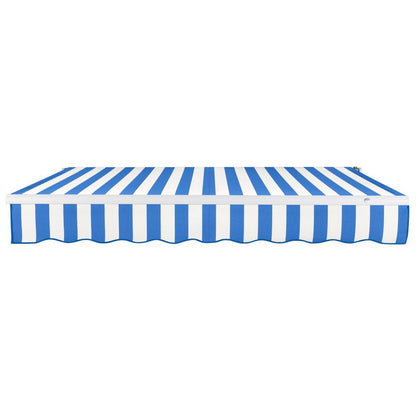 Maui Right Motorized Patio Retractable Awning, Bright Blue/White Stripe