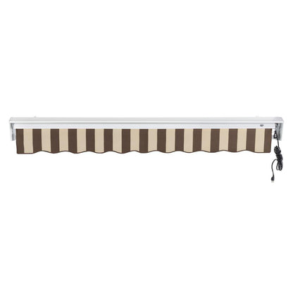 18' x 10' Destin Right Motorized Patio Retractable Awning, Brown/Tan Stripe