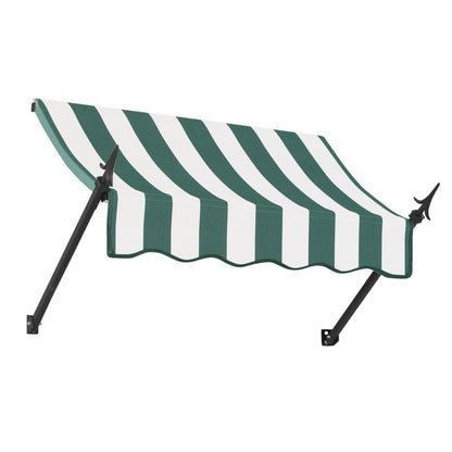 Awntech 3.375 ft New Orleans Fixed Awning Acrylic Fabric, Forest/White Stripe