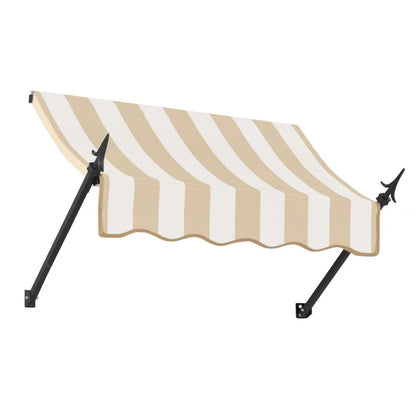 Awntech 3.375 ft New Orleans Fixed Awning Acrylic Fabric, Linen/White Stripe