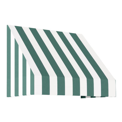 Awntech 3.375 ft New Yorker Fixed Awning Acrylic Fabric, Forest/White Stripe
