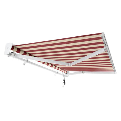 20' x 10' Destin Right Motorized Patio Retractable Awning, Burgundy/Tan Stripe