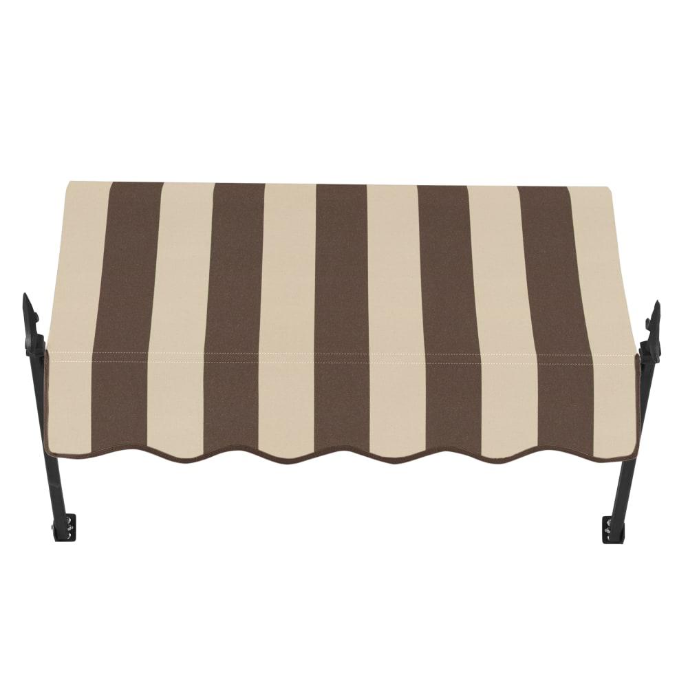 Awntech 4.375 ft New Orleans Fixed Awning Acrylic Fabric, Brown/Tan Stripe