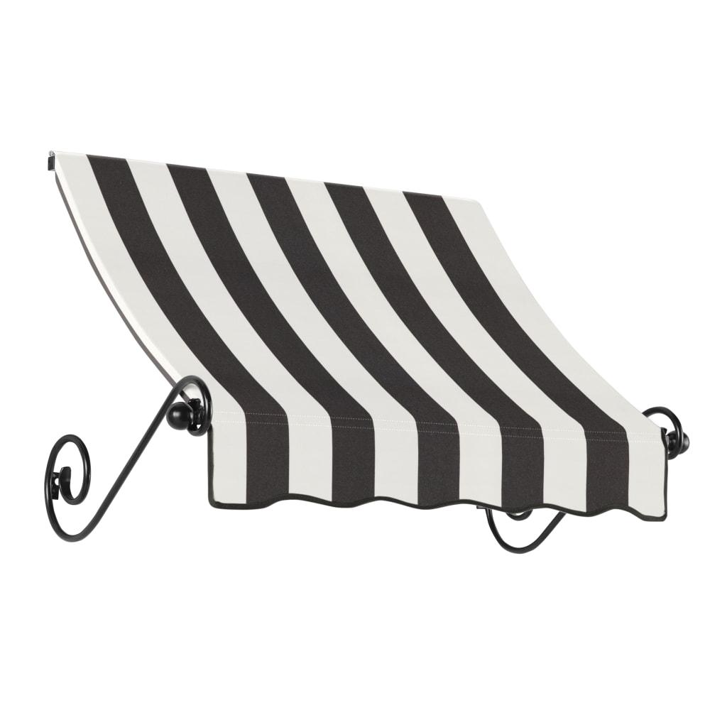 Awntech 3.375 ft Charleston Fixed Awning Acrylic Fabric, Black/White Stripe