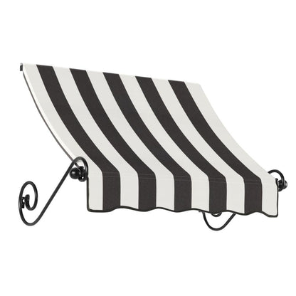 Awntech 3.375 ft Charleston Fixed Awning Acrylic Fabric, Black/White Stripe