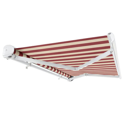 24' x 10' Full Cassette Manual Patio Retractable Awning, Burgundy/Tan Stripe