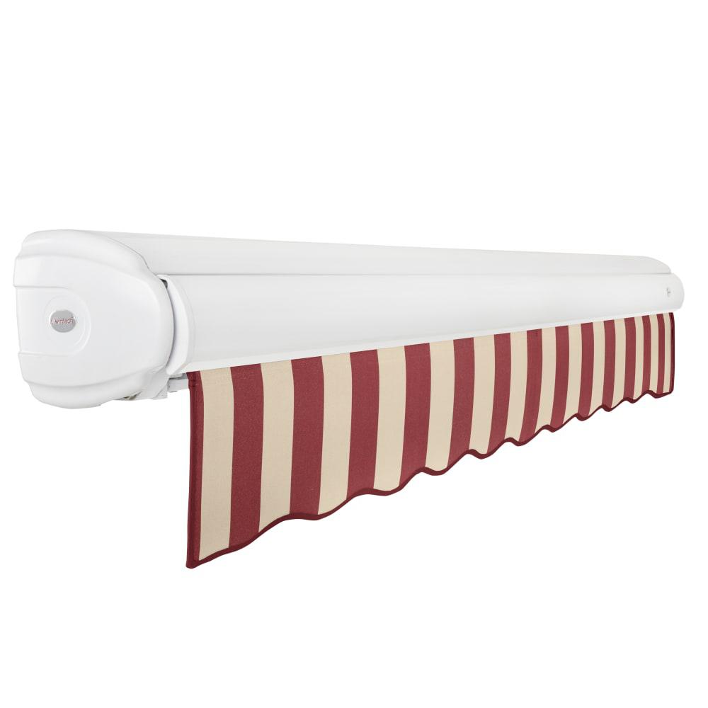 24' x 10' Full Cassette Manual Patio Retractable Awning, Burgundy/Tan Stripe