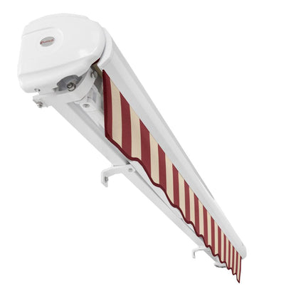 8' x 6.5' Full Cassette Manual Patio Retractable Awning, Burgundy/Tan Stripe