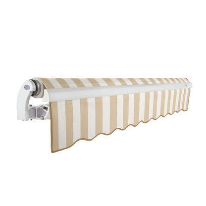 8' x 6.5' Maui Right Motorized Patio Retractable Awning, Linen/White Stripe