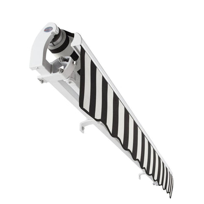 8' x 6.5' Maui Right Motorized Patio Retractable Awning, Black/White Stripe