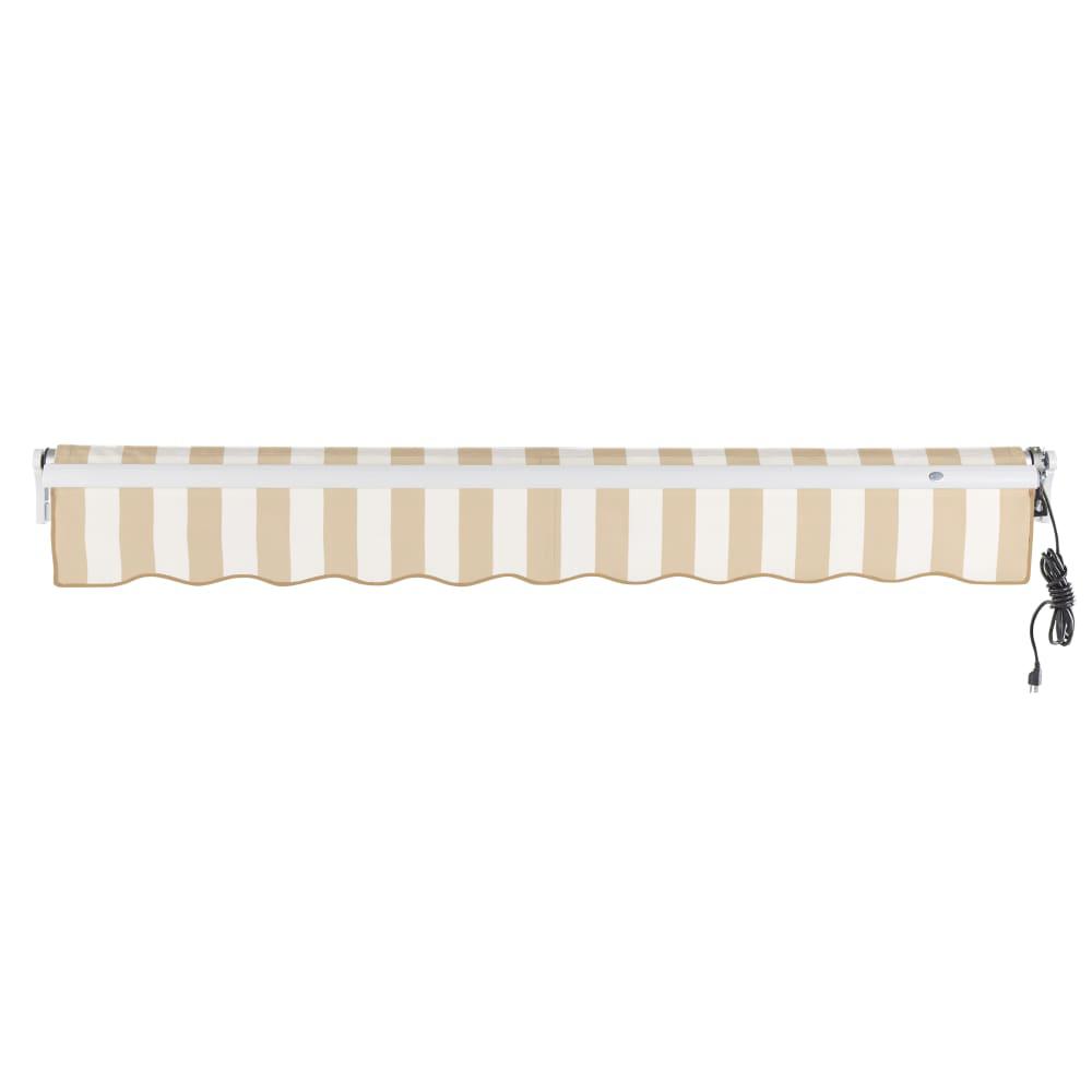 8' x 6.5' Maui Right Motorized Patio Retractable Awning, Linen/White Stripe
