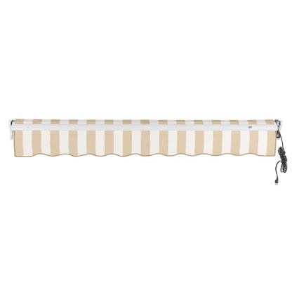 8' x 6.5' Maui Right Motorized Patio Retractable Awning, Linen/White Stripe