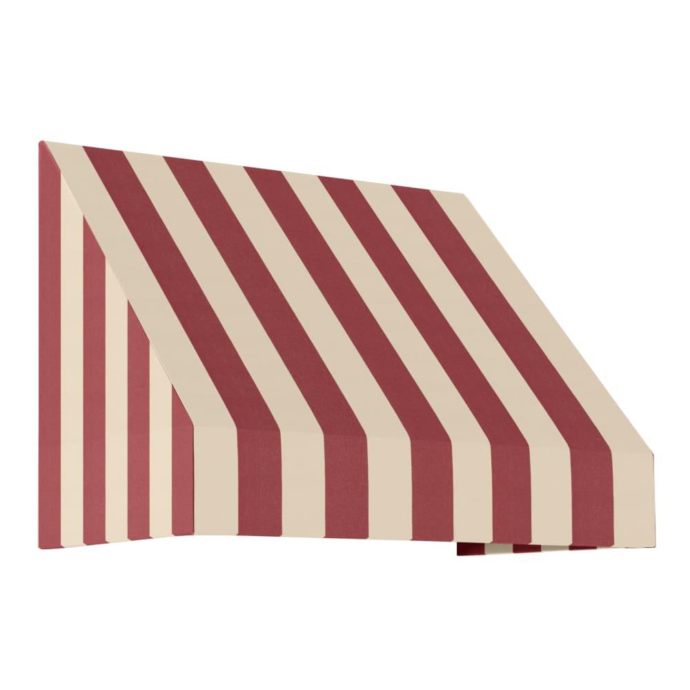 Awntech 4.375 ft New Yorker Fixed Awning Acrylic Fabric, Burgundy/Tan Stripe