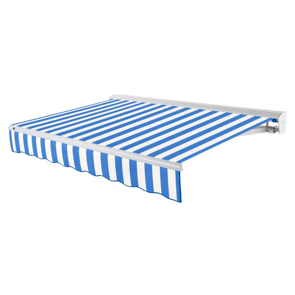 Destin Left Motorized Patio Retractable Awning, Bright Blue/White Stripe