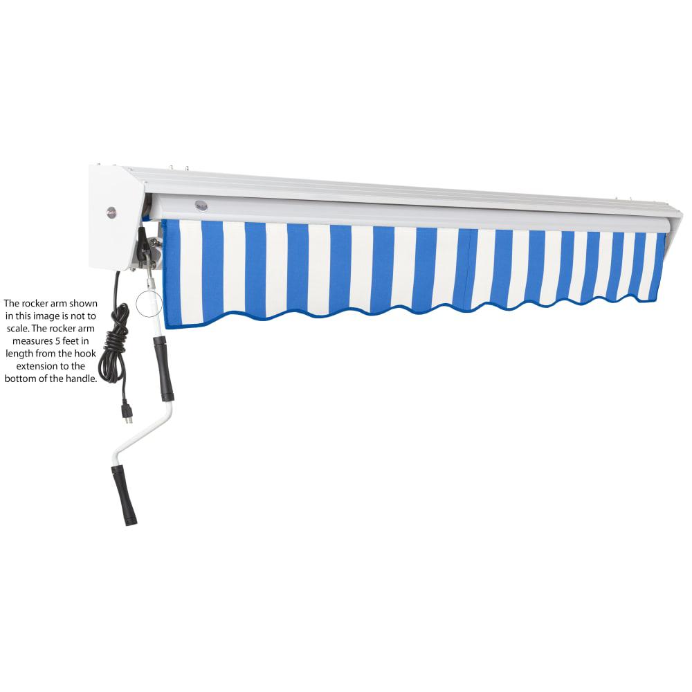 Destin Left Motorized Patio Retractable Awning, Bright Blue/White Stripe