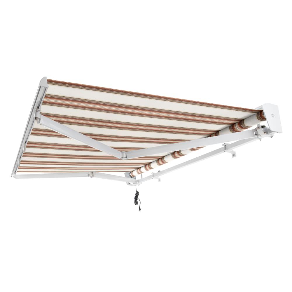 Destin Left Motorized Patio Retractable Awning, Brown/Tan/Terracotta Multi