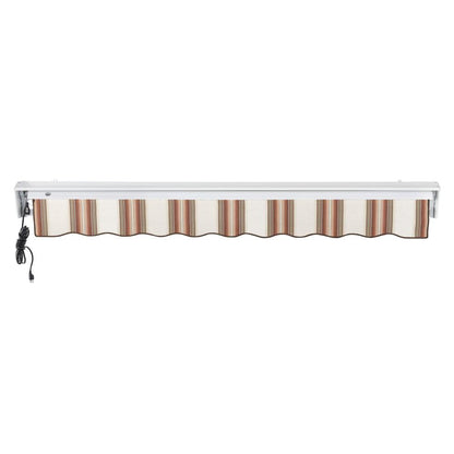 Destin Left Motorized Patio Retractable Awning, Brown/Tan/Terracotta Multi