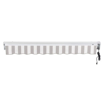 10' x 8' Destin Right Motorized Patio Retractable Awning, Gray/White Stripe