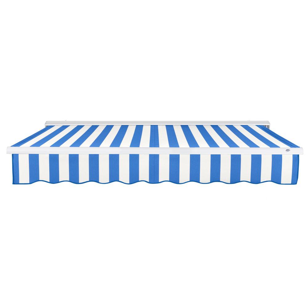 Destin Left Motorized Patio Retractable Awning, Bright Blue/White Stripe
