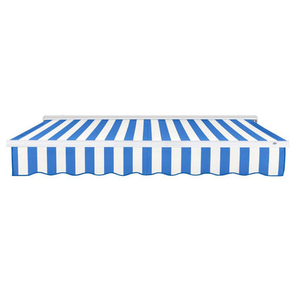 Destin Left Motorized Patio Retractable Awning, Bright Blue/White Stripe
