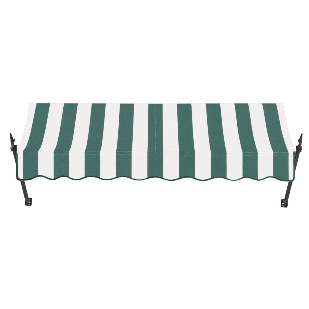 Awntech 10.375 ft New Orleans Fixed Awning Acrylic Fabric, Forest/White Stripe