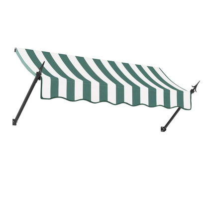 Awntech 10.375 ft New Orleans Fixed Awning Acrylic Fabric, Forest/White Stripe