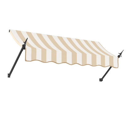 Awntech 10.375 ft New Orleans Fixed Awning Acrylic Fabric, Linen/White Stripe